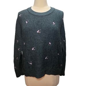Madewell Womens Heathered Spruce Cross Stitch Floral Textured Boxy Sweater M